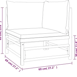 vidaXL Muebles De Jardín-Sofá esquinero de jardín bambú con cojines
