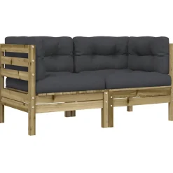 vidaXL Muebles De Jardín-Sofá esquinero jardín con cojines 2 uds madera pino impregnada