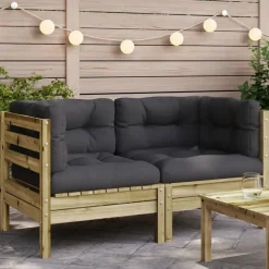 vidaXL Muebles De Jardín-Sofá esquinero jardín con cojines 2 uds madera pino impregnada