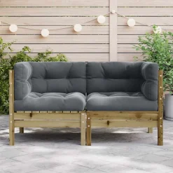 vidaXL Muebles De Jardín-Sofá esquinero jardín con cojines 2 uds madera pino impregnada