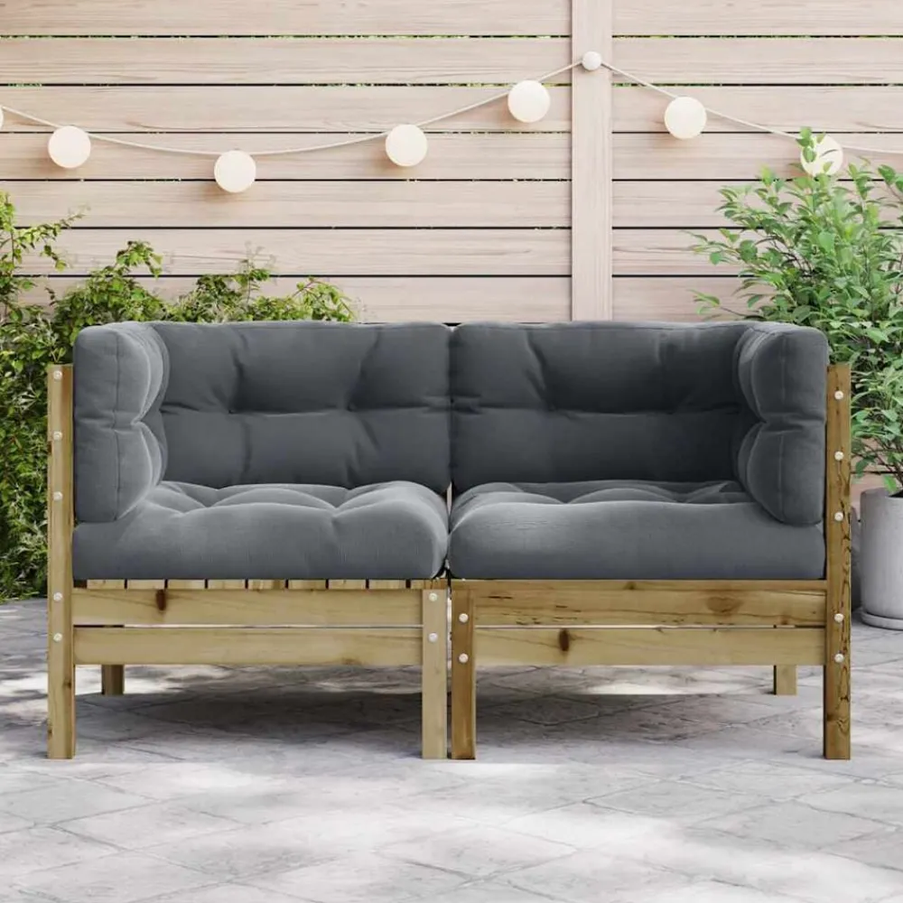 vidaXL Muebles De Jardín-Sofá esquinero jardín con cojines 2 uds madera pino impregnada