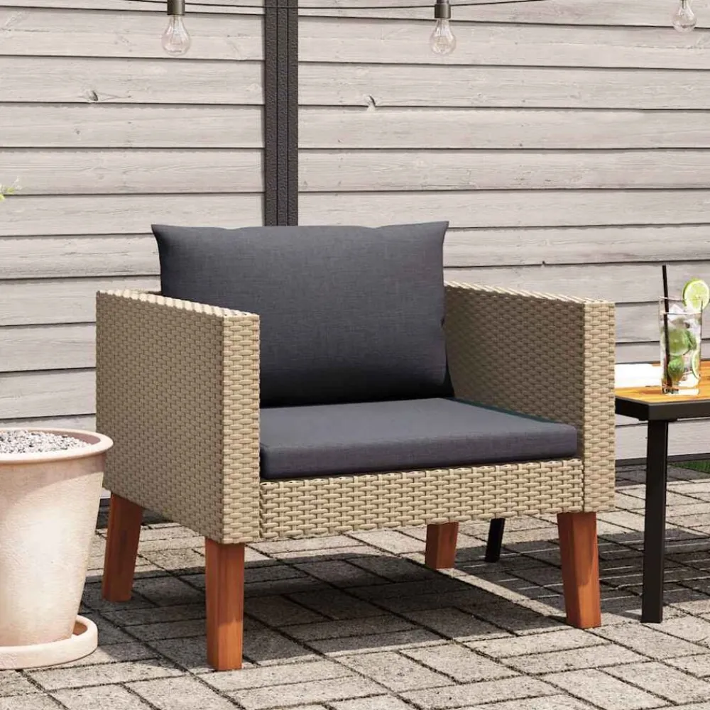 vidaXL Sofá individual de jardín con cojines ratán sintético Beige Sale