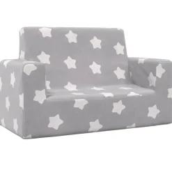 vidaXL Sofá infantil de 2 plazas gris claro con estrellas felpa suave Gris claro y blanco Sale