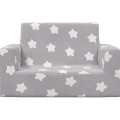 vidaXL Sofá infantil de 2 plazas gris claro con estrellas felpa suave Gris claro y blanco Sale
