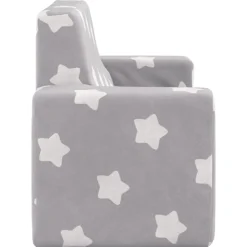 vidaXL Sofá infantil de 2 plazas gris claro con estrellas felpa suave Gris claro y blanco Sale