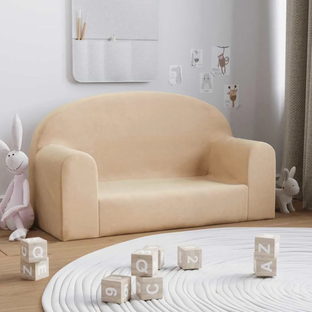 vidaXL Sofá infantil de 2 plazas de felpa suave color Crema