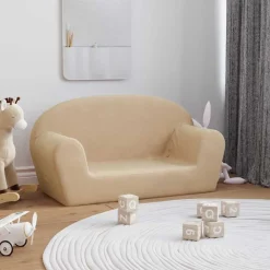 Niños vidaXL Mobiliario Para Bebés Y Niños Pequeños-Sofá infantil de 2 plazas de felpa suave color