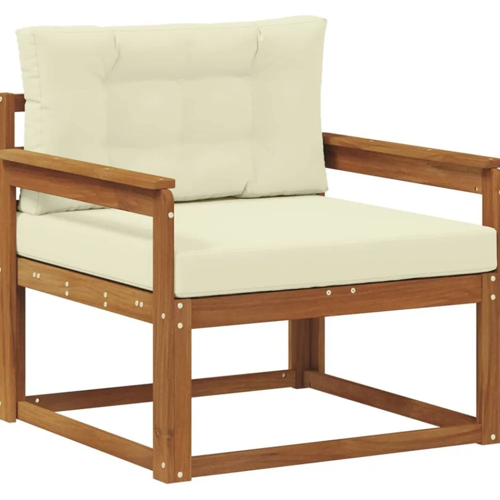 vidaXL Sofá intermedio de exterior Madera de Acacia Sólida Natural Natural y crema Clearance