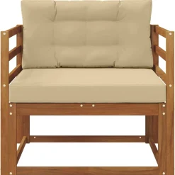 vidaXL Sofá intermedio de exterior Madera de Acacia Sólida Natural Natural y beige Outlet