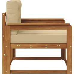 vidaXL Sofá intermedio de exterior Madera de Acacia Sólida Natural Natural y beige New