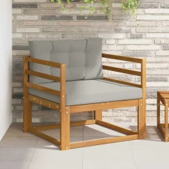 vidaXL Sofá intermedio de exterior Madera de Acacia Sólida Natural Gris claro y natural