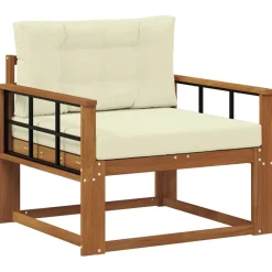 vidaXL Sofá intermedio de exterior Madera de Acacia Sólida Natural Natural y crema Clearance