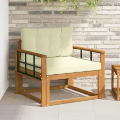 vidaXL Sofá intermedio de exterior Madera de Acacia Sólida Natural Natural y crema Clearance