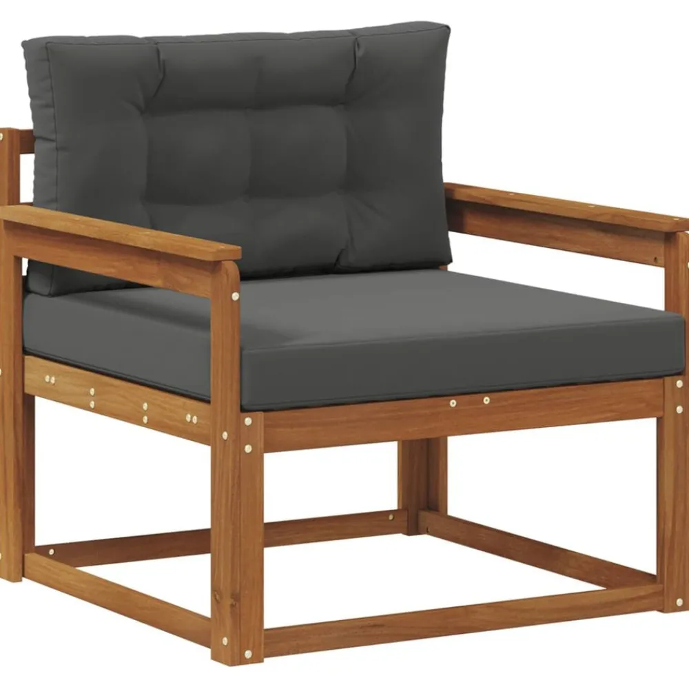 vidaXL Sofá intermedio de exterior Madera de Acacia Sólida Natural Natural y antracita New