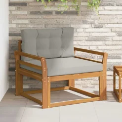vidaXL Sofá intermedio de exterior Madera de Acacia Sólida Natural Gris claro y natural Online