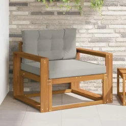 vidaXL Sofá intermedio de exterior Madera de Acacia Sólida Natural Gris claro y natural New