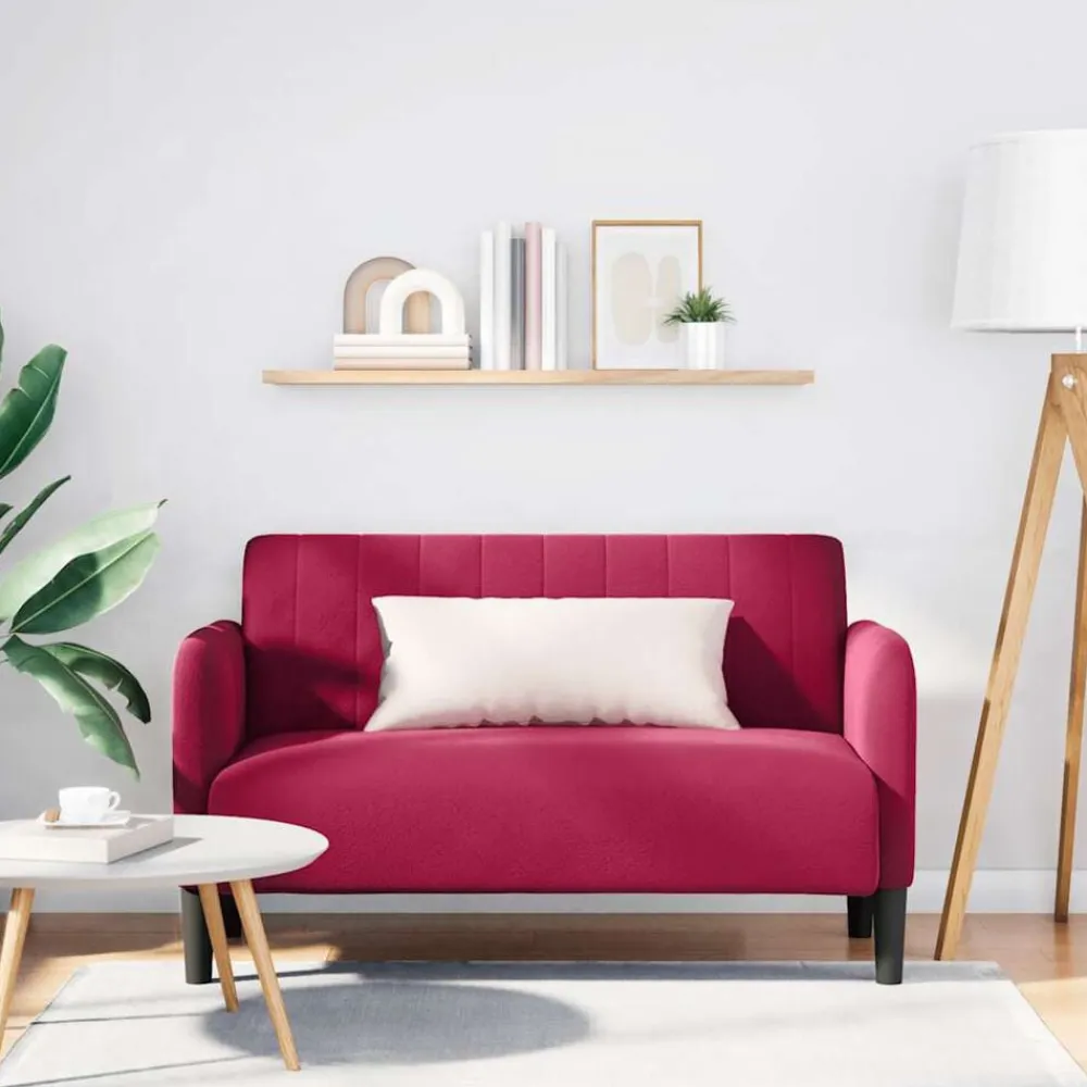 vidaXL Sofás-Sofá Loveseat rojo vino 109 cm terciopelo