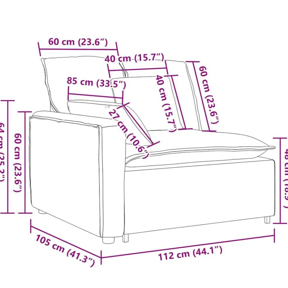 vidaXL Accesorios Para Sofás-Sofá modular con reposabrazos y cojines 100 cm