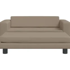 vidaXL Sofá niños y reposapiés cuero sintético 100x50x30 cm Capuchino Discount