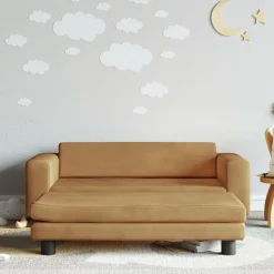 vidaXL Sofá para niños con reposapiés terciopelo marrón 100x50x30 cm Marr&oacute;n New