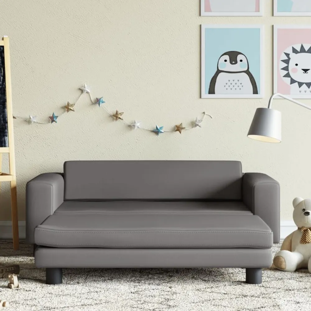 Niños vidaXL Mobiliario Para Bebés Y Niños Pequeños-Sofá para niños con reposapiés cuero sintético 100x50x30cm