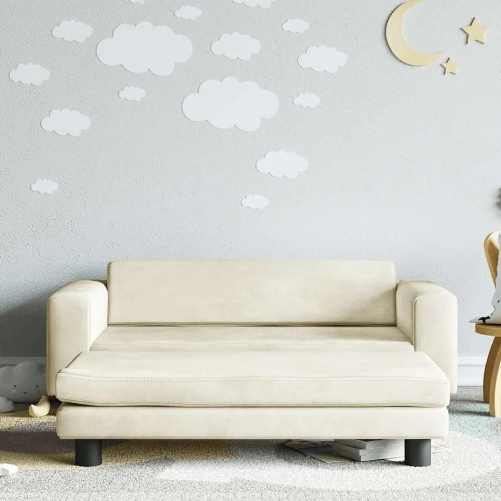 vidaXL Sofá para niños con reposapiés terciopelo 100x50x30 cm Crema