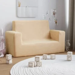vidaXL Sofá para niños de 2 plazas de felpa suave color Crema Sale