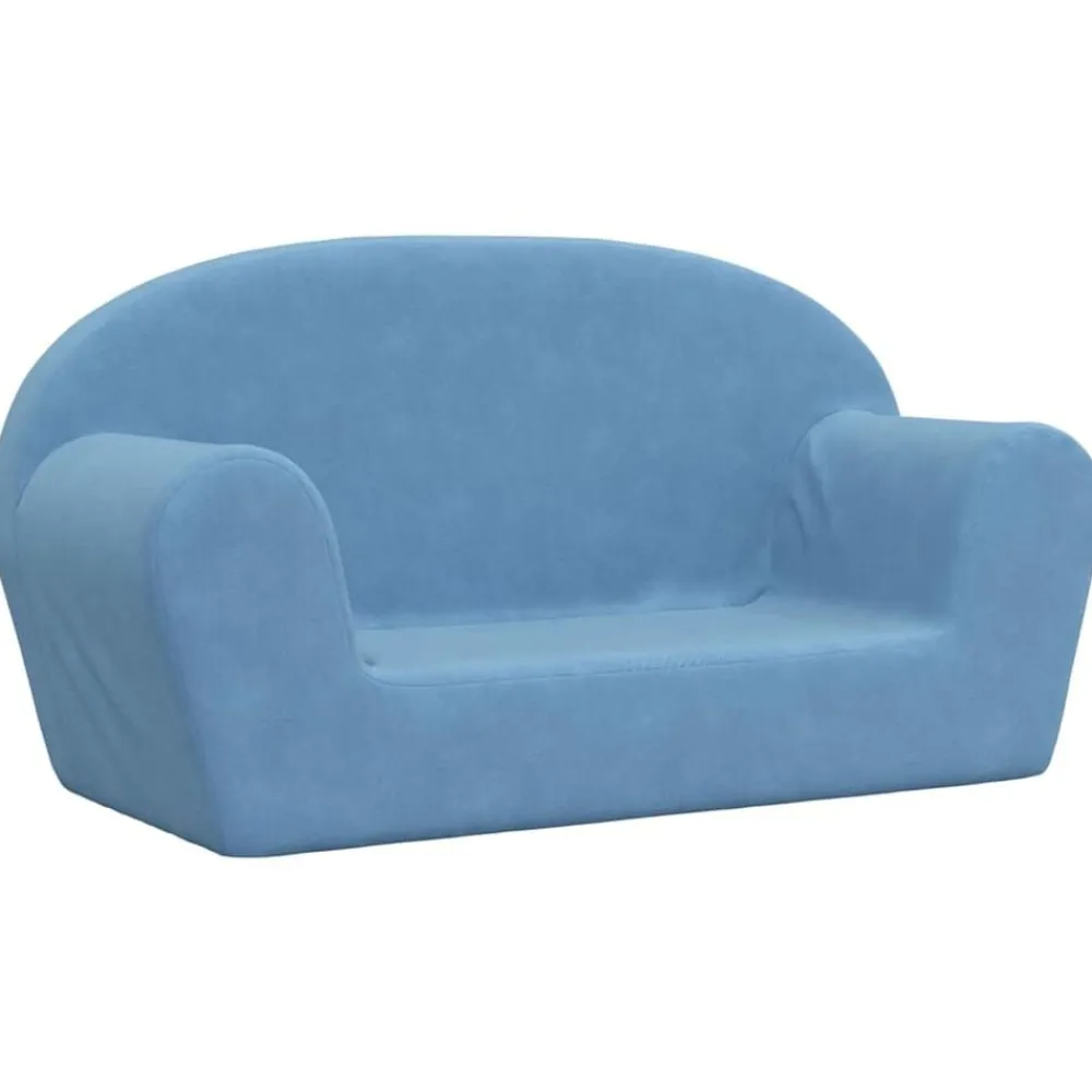vidaXL Sofá para niños de 2 plazas de felpa suave Azul Sale