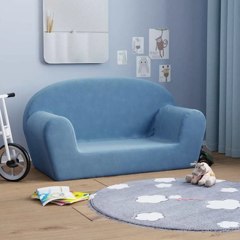 vidaXL Sofá para niños de 2 plazas de felpa suave Azul Sale