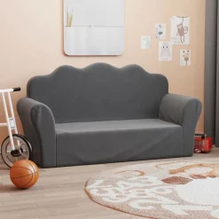 Niños vidaXL Mobiliario Para Bebés Y Niños Pequeños-Sofá para niños de 2 plazas felpa suave gris