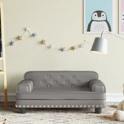 vidaXL Sofá para niños de cuero sintético 70x45x30 cm Gris Sale