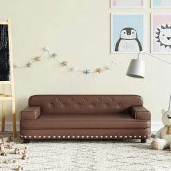 Niños vidaXL Mobiliario Para Bebés Y Niños Pequeños-Sofá para niños de cuero sintético marrón 90x53x30 cm