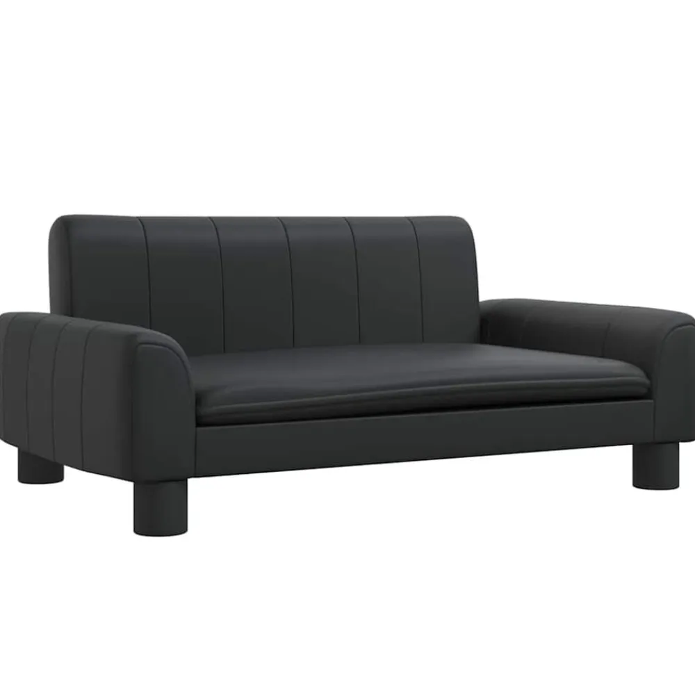 vidaXL Sofá para niños de cuero sintético 70x45x30 cm Negro Discount