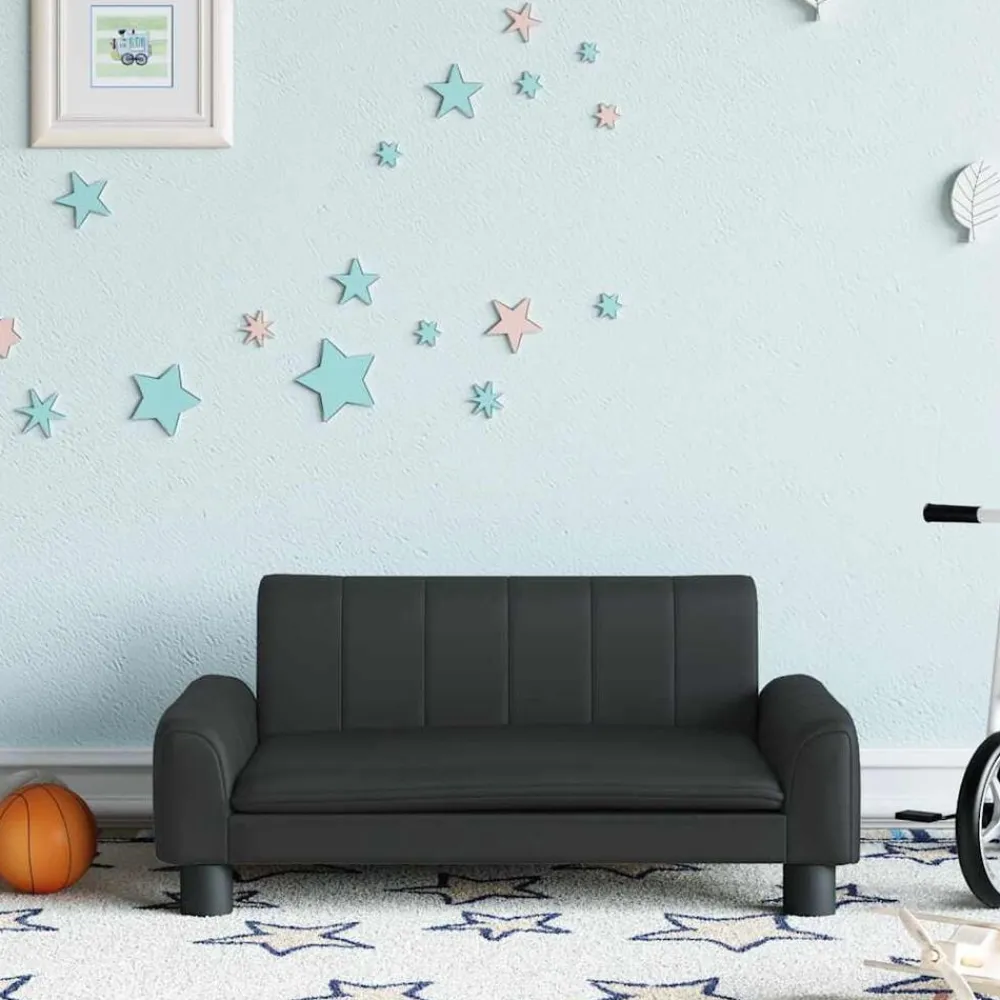 vidaXL Sofá para niños de cuero sintético 70x45x30 cm Negro Discount