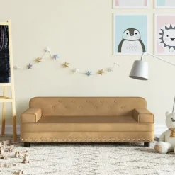 Niños vidaXL Mobiliario Para Bebés Y Niños Pequeños-Sofá para niños de terciopelo marrón 90x53x30 cm