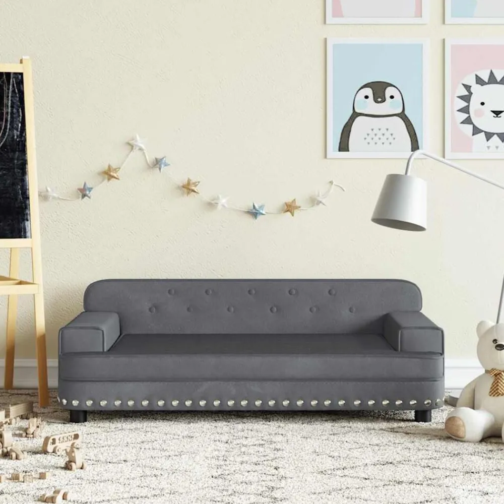 vidaXL Sofá para niños de terciopelo 90x53x30 cm Gris oscuro