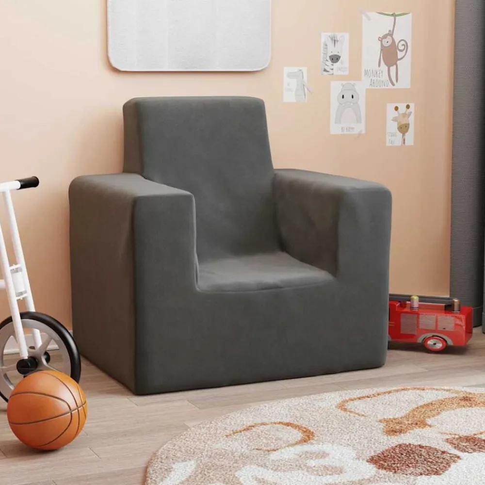 vidaXL Sofá para niños felpa suave gris Antracita Best