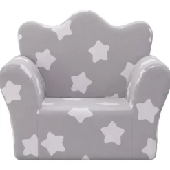 vidaXL Sofá para niños felpa suave gris claro con estrellas Gris claro y blanco Clearance