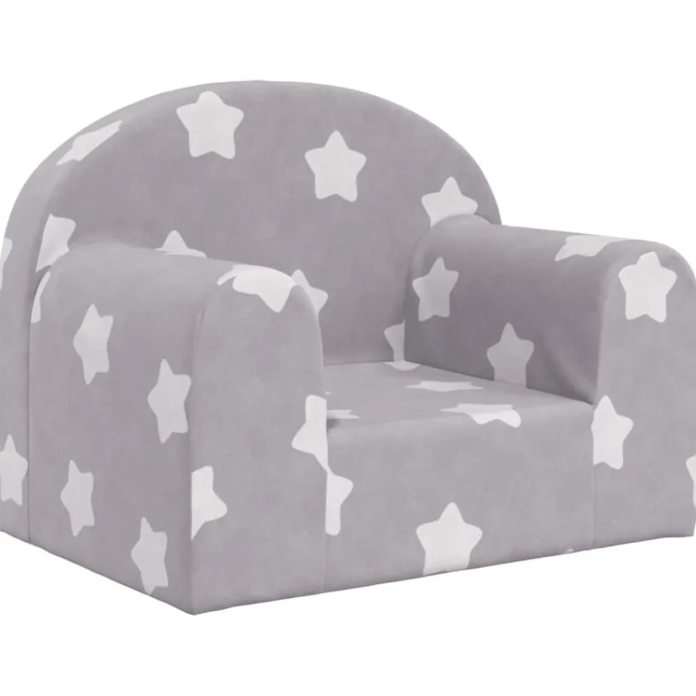 Niños vidaXL Mobiliario Para Bebés Y Niños Pequeños-Sofá para niños felpa suave gris claro con estrellas