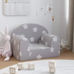 Niños vidaXL Mobiliario Para Bebés Y Niños Pequeños-Sofá para niños felpa suave gris claro con estrellas