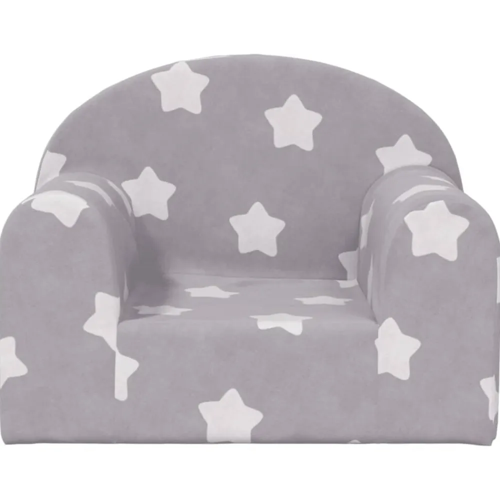 Niños vidaXL Mobiliario Para Bebés Y Niños Pequeños-Sofá para niños felpa suave gris claro con estrellas