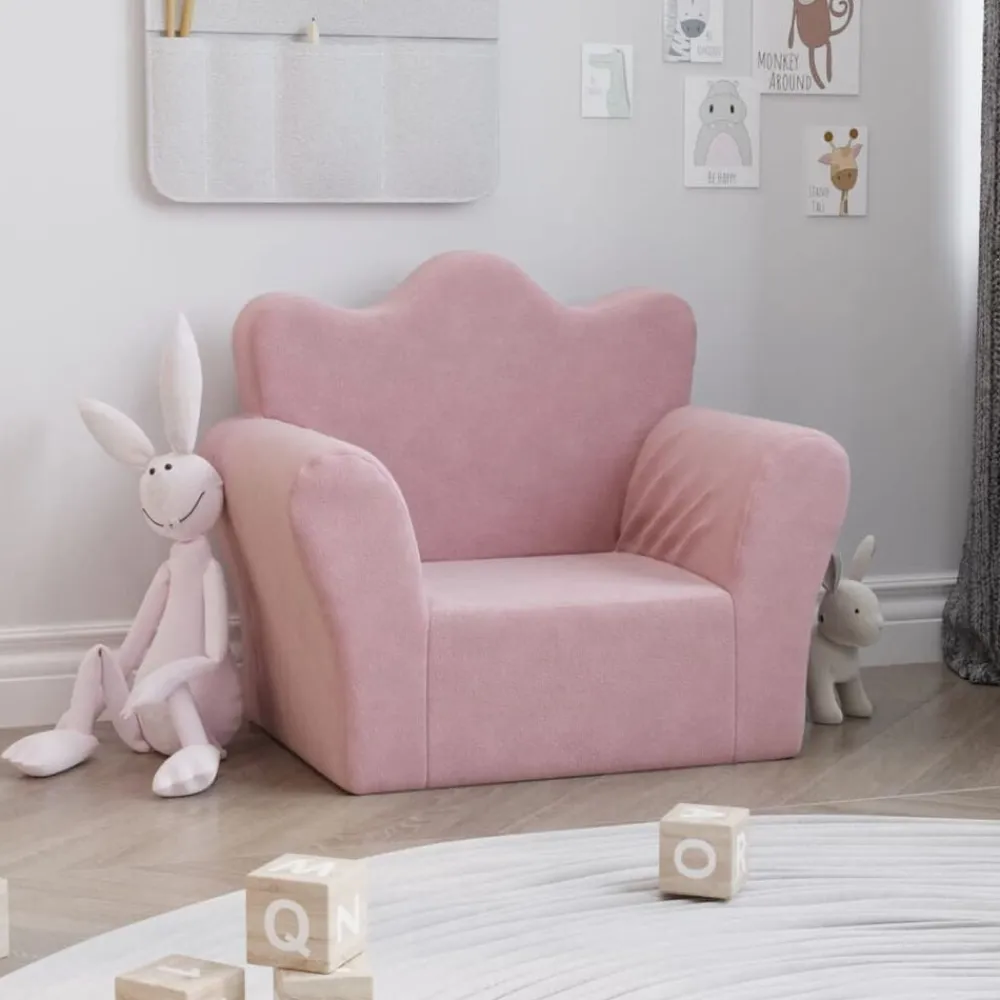 vidaXL Sofá para niños felpa suave Rosa Hot