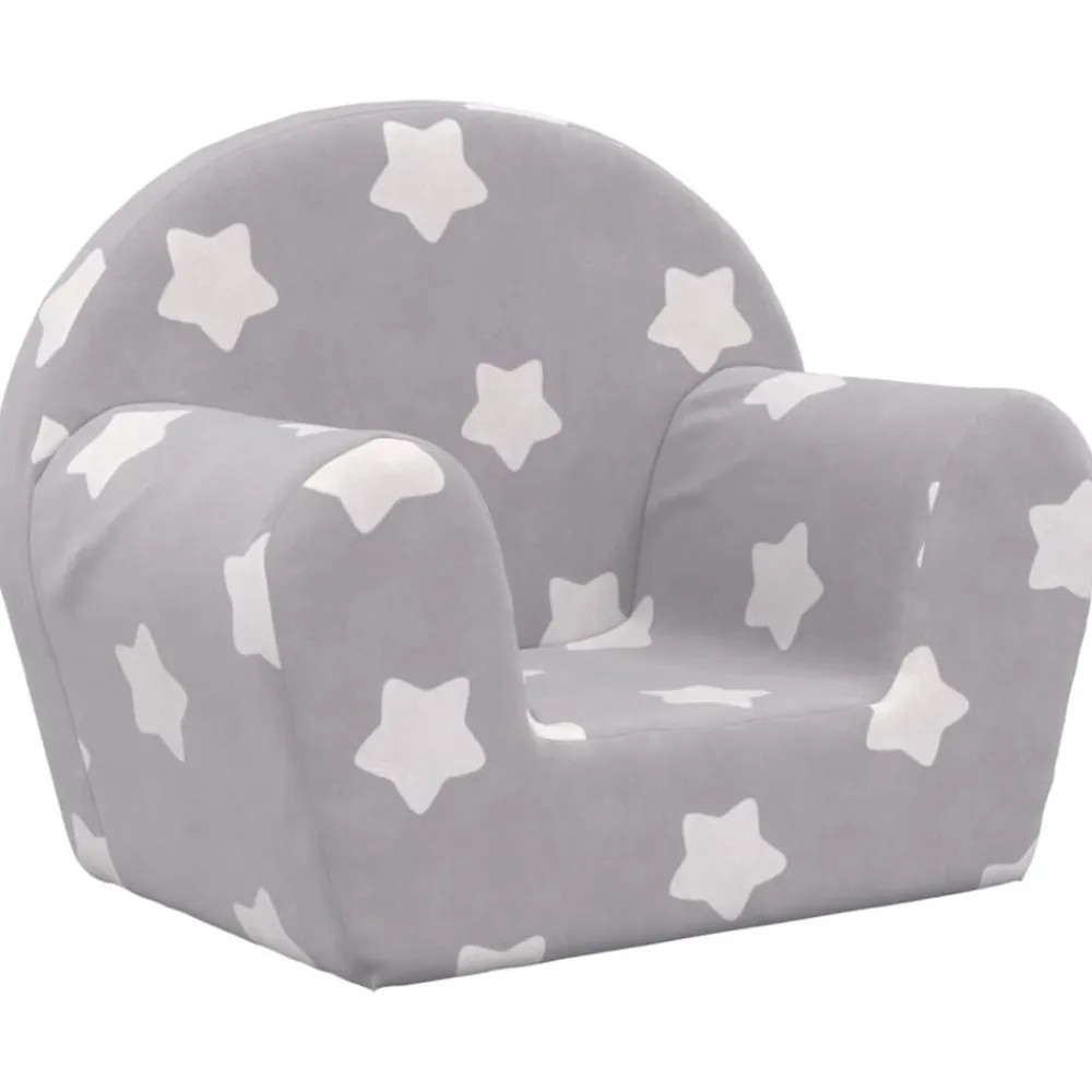 Niños vidaXL Mobiliario Para Bebés Y Niños Pequeños-Sofá para niños felpa suave gris claro con estrellas