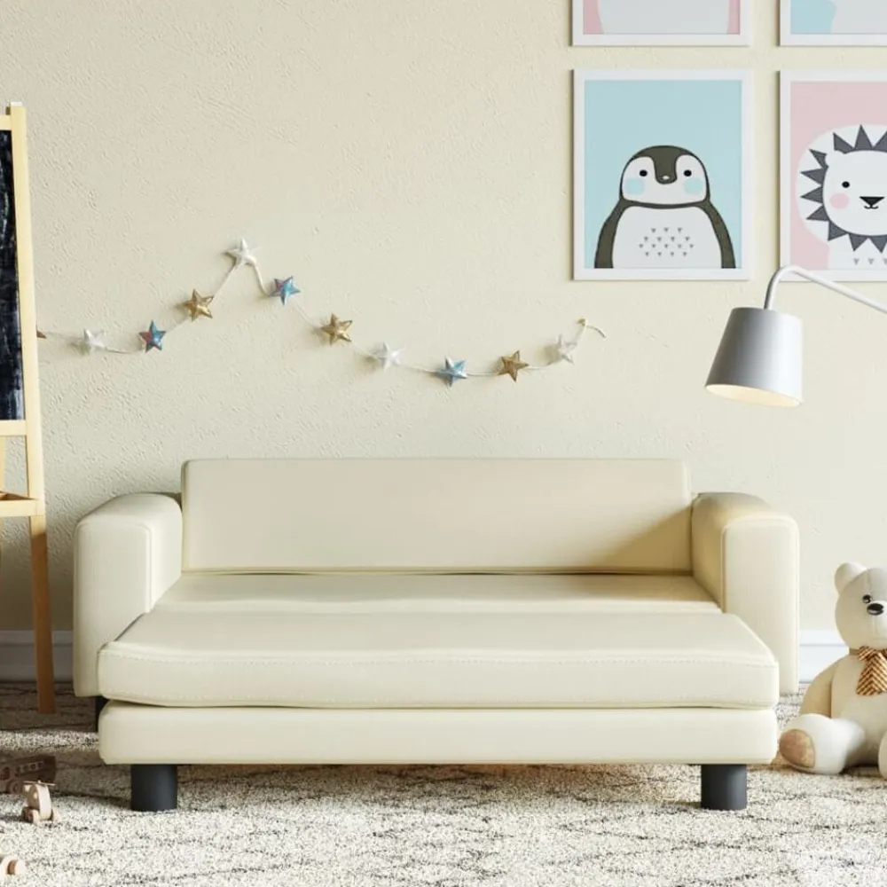 Niños vidaXL Mobiliario Para Bebés Y Niños Pequeños-Sofá para niños y reposapiés cuero sintético 100x50x30 cm