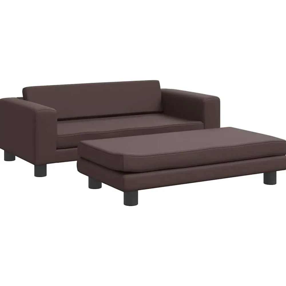 Niños vidaXL Mobiliario Para Bebés Y Niños Pequeños-Sofá para niños y reposapiés cuero sintético marrón 100x50x30cm