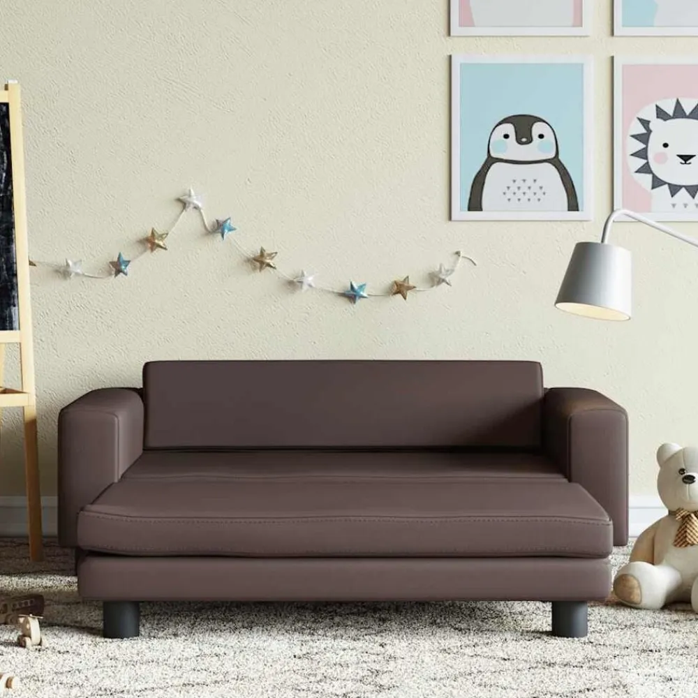 Niños vidaXL Mobiliario Para Bebés Y Niños Pequeños-Sofá para niños y reposapiés cuero sintético marrón 100x50x30cm