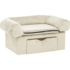 vidaXL Sofá para perros con cajón felpa 75x50x38 cm Crema