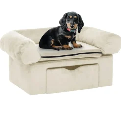 vidaXL Sofá para perros con cajón felpa 75x50x38 cm Crema