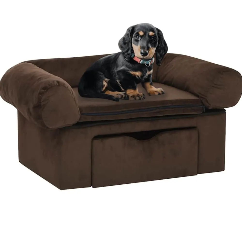 vidaXL Productos Para Mascotas-Sofá para perros con cajón felpa marrón 75x50x38 cm