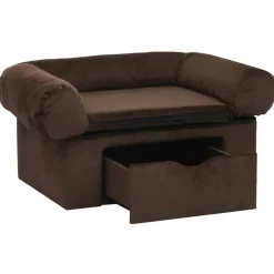 vidaXL Productos Para Mascotas-Sofá para perros con cajón felpa marrón 75x50x38 cm